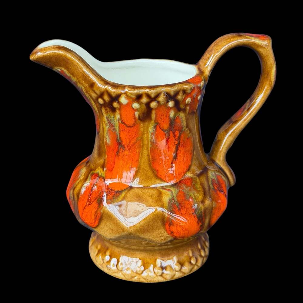 Vintage Drip Glaze Ceramic Creamer Handmade Mini Pitcher 1970's MCM